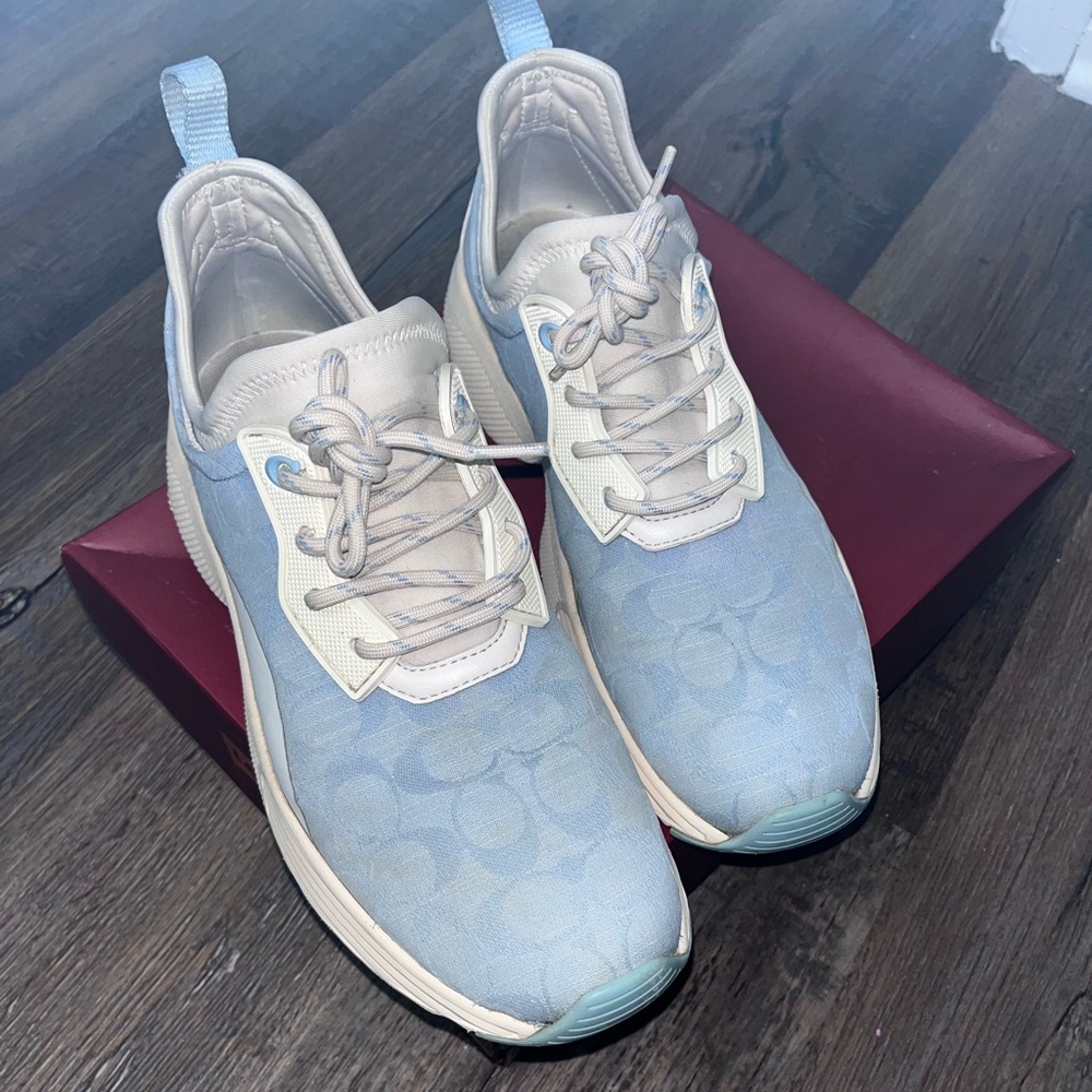 Coach Women's Pale Blue Signature Logo Sneakers